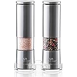 Premium Salt and Pepper Grinder Set - Tall Stainless Steel Grinders Refillable with Tray in Luxurious Gift-Box - Mill with Ce