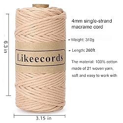 Likeecords 4mm Single Strand Macrame Cord 80m
