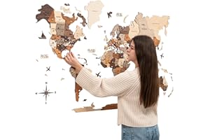 Enjoy The Wood 3D Wood World Map Wall Art Large Wood Wall Décor Housewarming Gift Idea Art World Travel Map For Home & Kitchen or Office (Multicolor, M, Unframed)