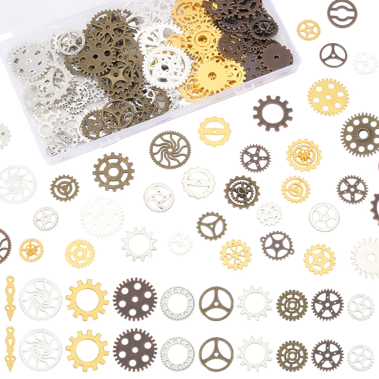 OLYCRAFT 180pcs Antique Steampunk Gears Charms 5-Color Wheel Gear Resin Fillers Alloy Mixed Gears Pendants for Resin Crafting, Jewelry Making and Decorations