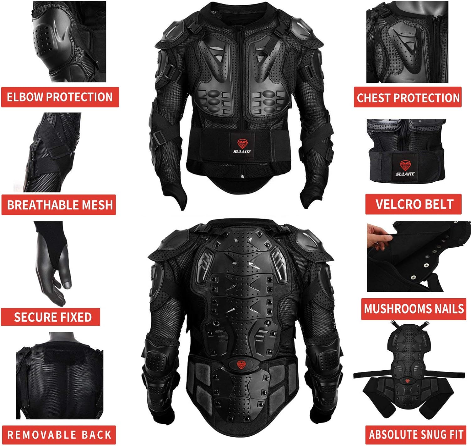 GuTe Motorcycle Protective Jacket,Sport Motocross MTB Racing Full Body Armor Protector for Men: Clothing