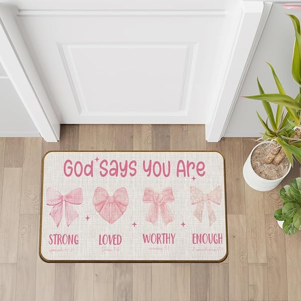 SKIPTIGER PINK PREPPY COQUETTE BOW DOORMAT,PINK BOW WELCOME MAT,CUTE PINK BOW NON-SLIP DOOR MAT FOR FRONT DOOR OUTDOOR BATHROOM GIRL’S BEDROOM KITCHEN,PINK COQUETTE ROOM DECOR,17X30INCH