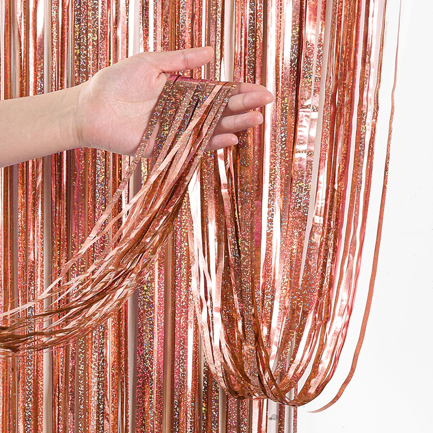 WenYa 3 Pack Rose Gold Foil Fringe Curtains Party Decorations, 3.3ft x 6.6ft Glitter Fringe Rain Curtain, Photo Booth Streamer Tinsel Curtain Streamer for Wedding Christmas