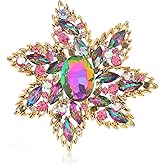 YOQUCOL Vintage Austrian Crystal Rhinestone Flower Shape Big Large Brooch Pin For Women Grils Golden Tone