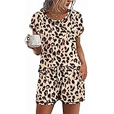 Ekouaer Womens Pajama Sets 2 Piece Soft Short Sleeve Top and Shorts Sleepwear Round Neck Pjs Lounge Set with Pockets