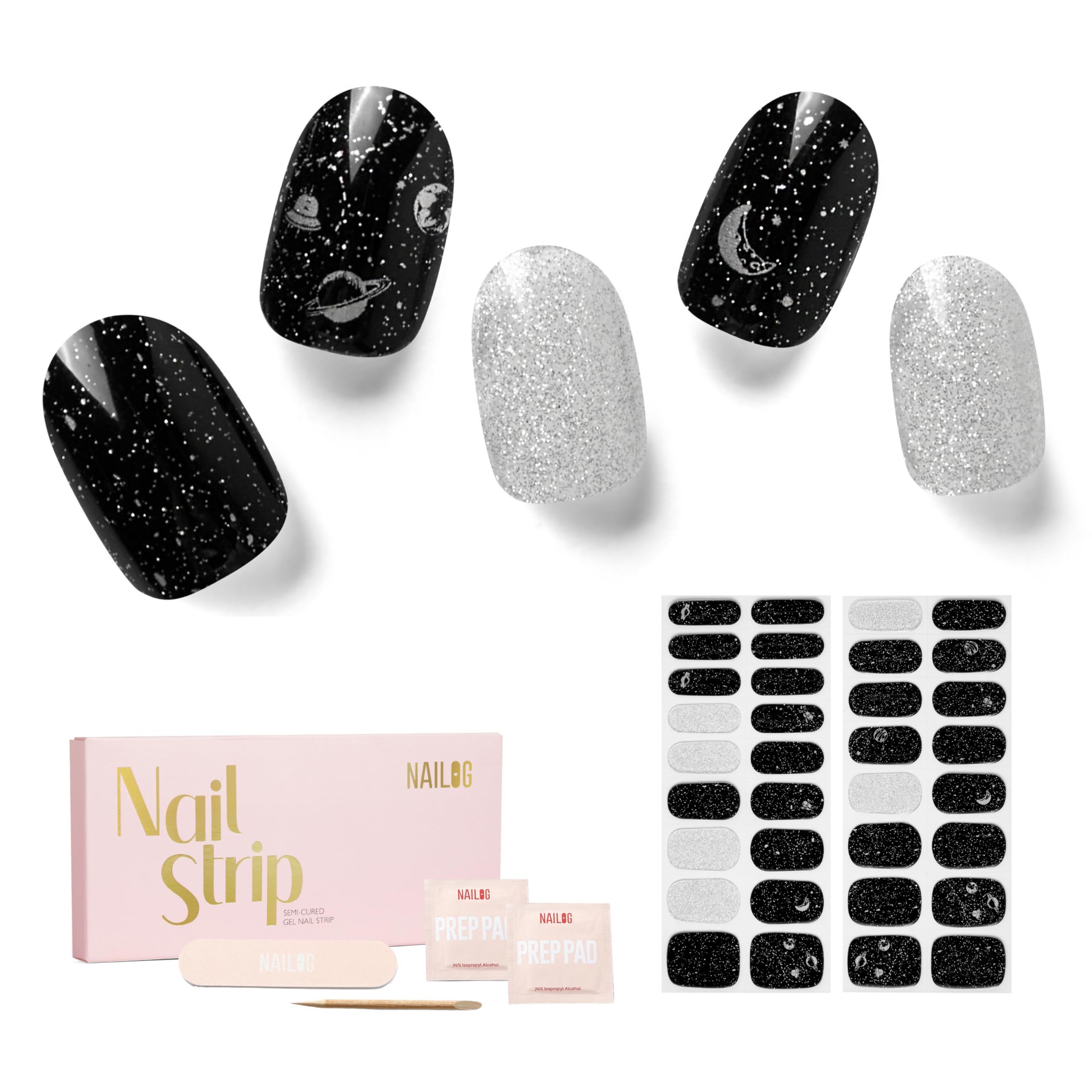 NAILOG Semi Cured Gel Strips, 34 pcs Salon-Quality Stickers, Long Lasting Wraps for Women With Soft Gel Finish, Star Walk — image 1