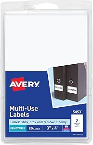 Avery Self-Adhesive Removable Labels, 3 x 4 Inches, White, 80 per Pack (5453)