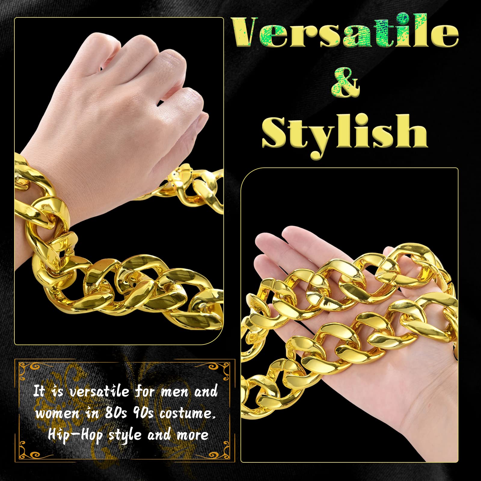 PinCute Gold Chain for Men/Women Fake Plastic Chunky Gold Necklace, Gold Rope Chain Necklace for 80s 90s Outfits Costumes (32 * 1.38 Inches)