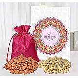 TIED RIBBONS Bhai Dooj Gift Set for Brother with Dry Fruit - Moli Roli Chawal Tika with Almonds Cashew and Greeting Card Hamper