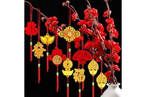 MIXWEER 72 Pieces Chinese New Year Decorations Red Chinese Knot Pendant Traditional Spring Festival Decoration Hanging Lunar Year Decorations Lucky Fu Pendants for New Year Home Tree Car Ornaments (Stylish)