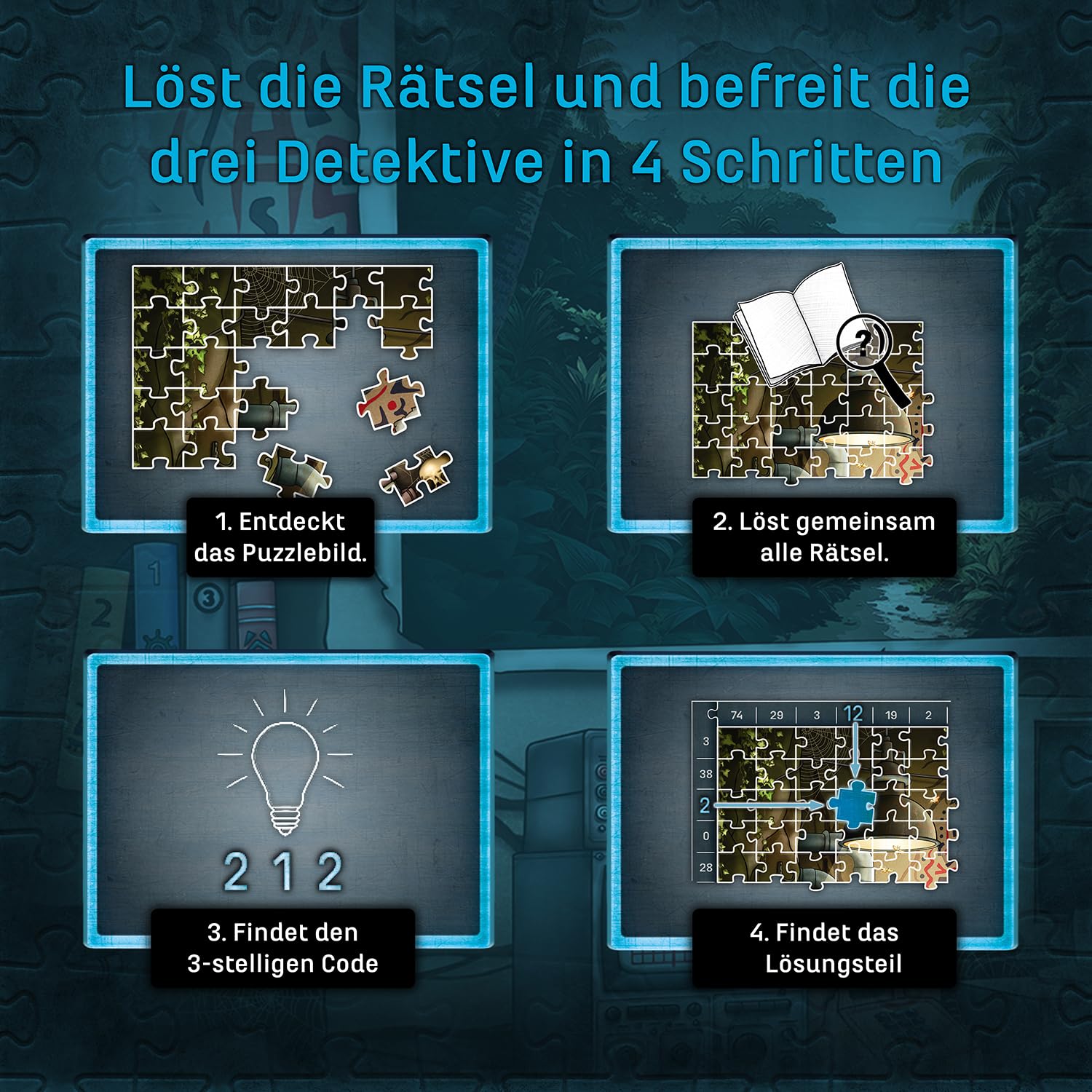 KOSMOS 685737 EXIT® Das Puzzle Die DREI ??? Toteninsel, 500 Teile Escape Game Puzzle mit exklusiver Die DREI Fragezeichen Geschichte 3