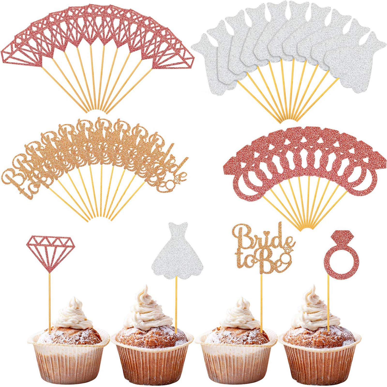 Buy 96 Pieces Glitter Bride Cupcake Toppers Wedding Dress Cupcake