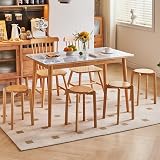 YMYNY 4pcs Solid Wood Round Stool 27x27x45CM Natural Color HBD026N-4 view 2