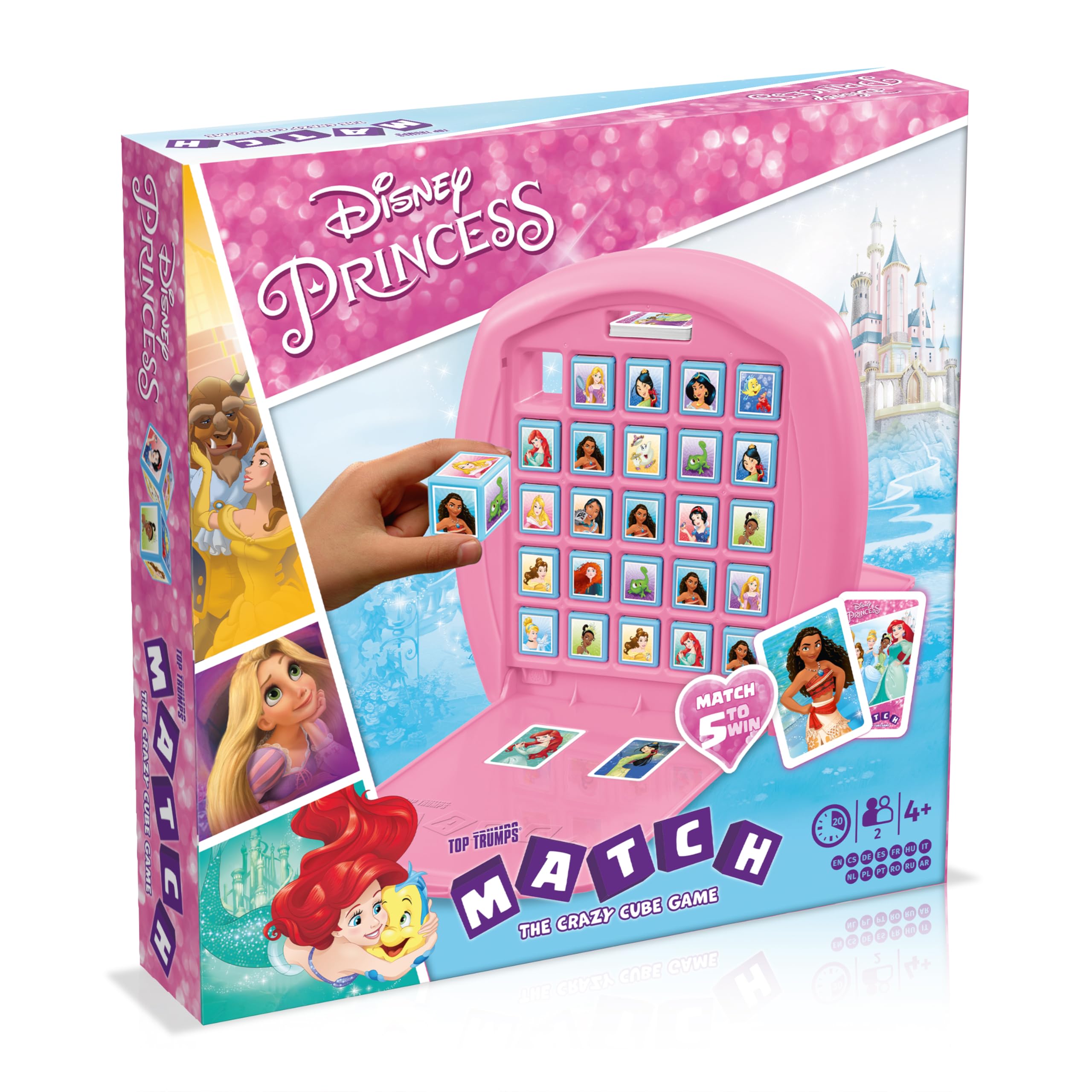 Top Trumps Match Disney Princess Board Game Multilingual, Play with Cinderella, Snow White and Merida, 2 player family travel game for ages 4+, gift for kids