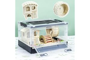 RUNDUCK Animal Pet Hamsters Cage Large, Foldable Portable 360° Viewing Ventilated Cages with Villas, Exercise Wheels, for Hamsters, Rats, Dwarf Hamsters, Gerbils, Guinea Pigs (Black, Small)