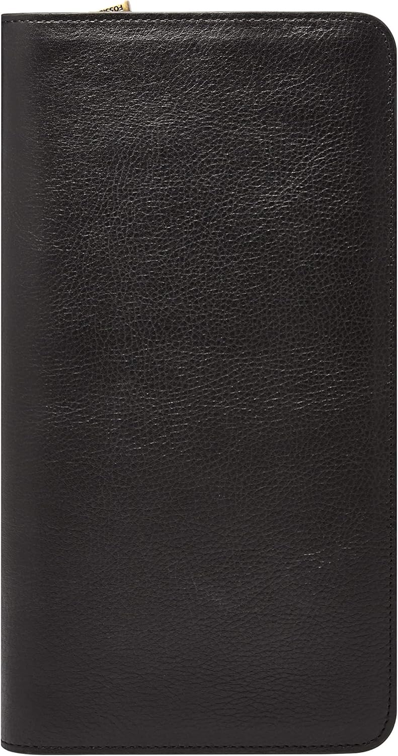 Fossil Men's Leather Multi-Zip Passport Case, Black: Clothing