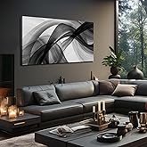 JuhaiArt Abstract Wall Art Large Black Picture Wall Decor White Canvas Art Modern Minimalist for Living Room Office 24"x 48" Monochrome Artwork