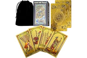Naturezhen Tarot Deck Set, 78 Gold Gilded Cards with Guide Book, Meanings on Cards, Carry Bag Included, for Beginners and Exp