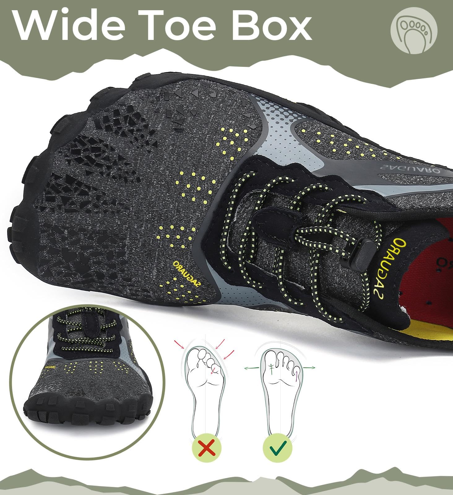 SAGUARO Barfuss Schuhe Damen Barfußschuhe Herren Zehenschuhe rutschfest Atmungsaktive Barefoot Shoes Indoor & Outdoor Barfussschuhe mit Breiter Zehenbox & Zero Drop Solhe, Upgrade Schwarz, 37 EU 2