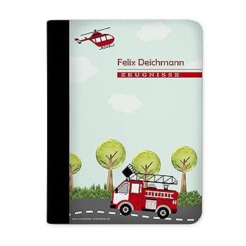 Kinder Zeugnismappe Dokumentemappe Zeugnisse Ordner A4 mit Namen persönlich einzigartig individuell Feuerwehr