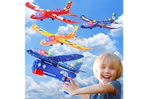 YIFUHH 3 Pack Airplane Launcher Toys, LED Foam Glider Catapult Plane Toy, 2 Flight Modes,3 DIY Stickers, Outdoor Flying Toys Birthday Gifts for Kids Boys Girls 4 5 6 7 8 9 10 11 12 Year Old
