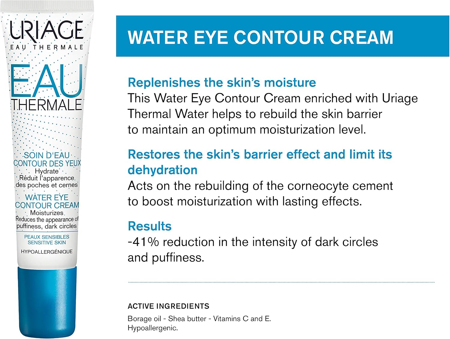 Uriage Eye Contour Cream with Hyaluronic Acid for Sensitive Skin 15ml, Reduces Fine Lines, Puffinesses, Dark circles - Image 3