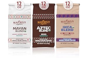 Mayorga Coffee Gift Pack of 3-12 oz Bags - Medium Roast Sampler - Mayan, Aztec & Inca Blends - 100% Arabica Whole Bean Organic Coffee - Specialty Grade, Non-GMO, Direct Trade