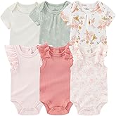 Ruliby Baby Bodysuit 6 Pack Soft Mixed Ribbed Short Sleeve Romper Infant Boy Girl Clothes Set