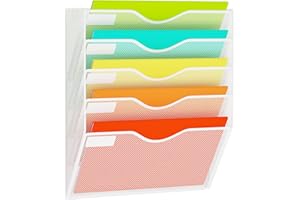 GDINDINFAN 5 Pockets Mesh Hanging Wall File Holder Organizer Wall Mounted Paper Magazine Rack, White