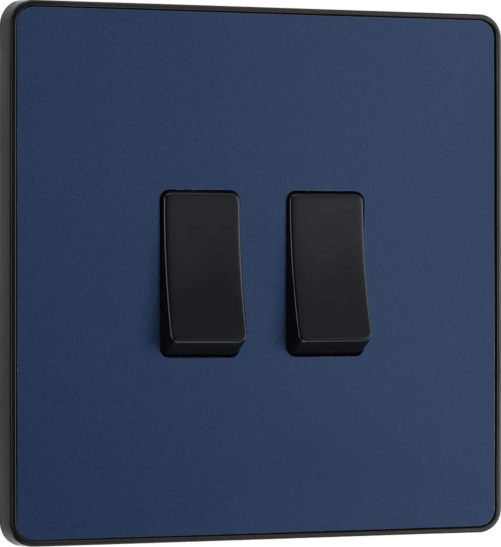 BG Electrical Double Wall Light Switch 2 Way Matt Blue Evolve PCDDB42B