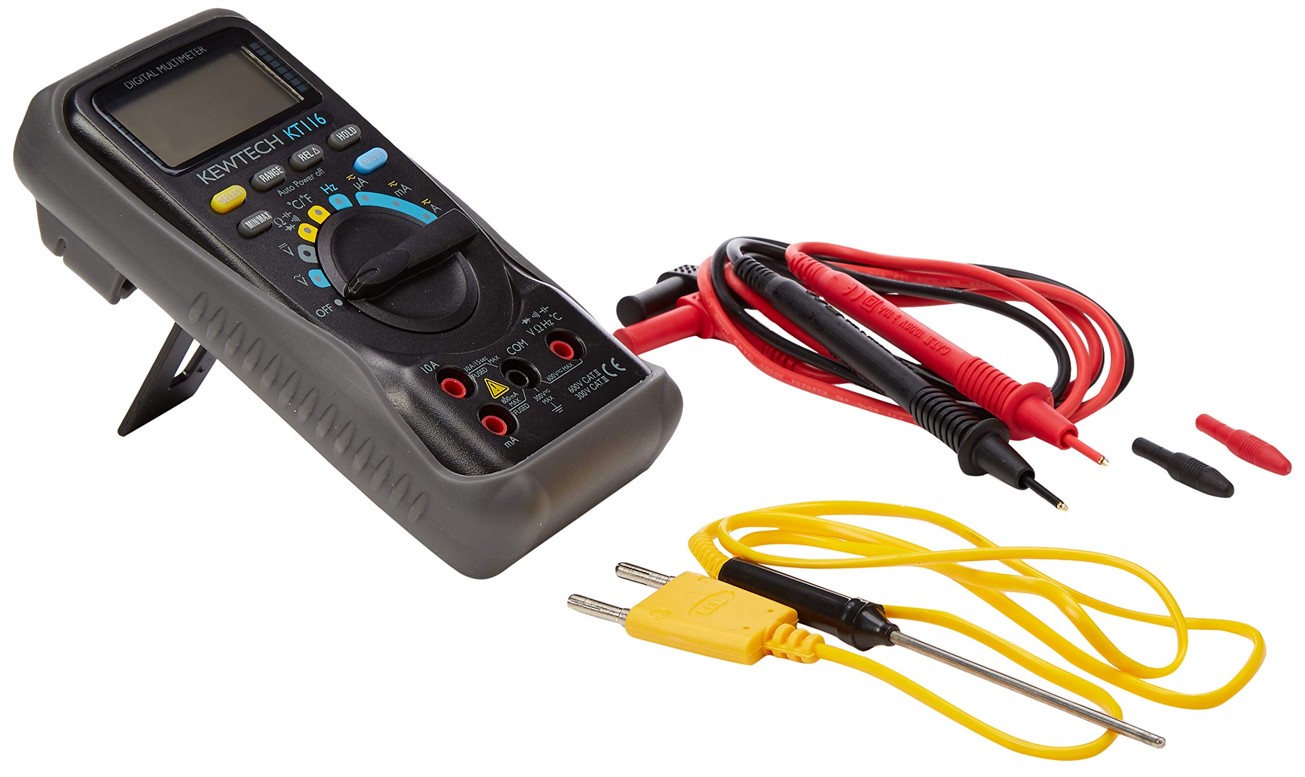 Kewtech KT116 Digital Multimeter with Temperature Measurement, Black