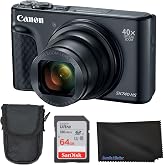Canon PowerShot SX740 HS Digital Camera (Black) 4PC Bundle - Includes 64GB SD Memory Card + Padded Carrying Case + Microfiber Cleaning Cloth