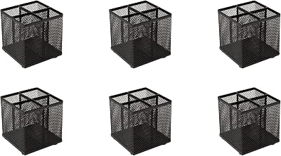 Osco Black Wiremesh Square Pen Pot 4 Compartments Desk Organizer 6 Pack