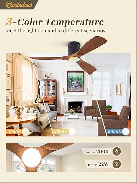 FANBULOUS 52″ CEILING FANS WITH LIGHTS AND REMOTE CONTROL,MODERN FLUSH MOUNT CEILING FAN WITH 3 LED COLORS,OUTDOOR LOW PROFILE CEILING FANS WITH 6-SPEEDS TIMER DC MOTOR FOR BEDROOM LIVING ROOM PATIO