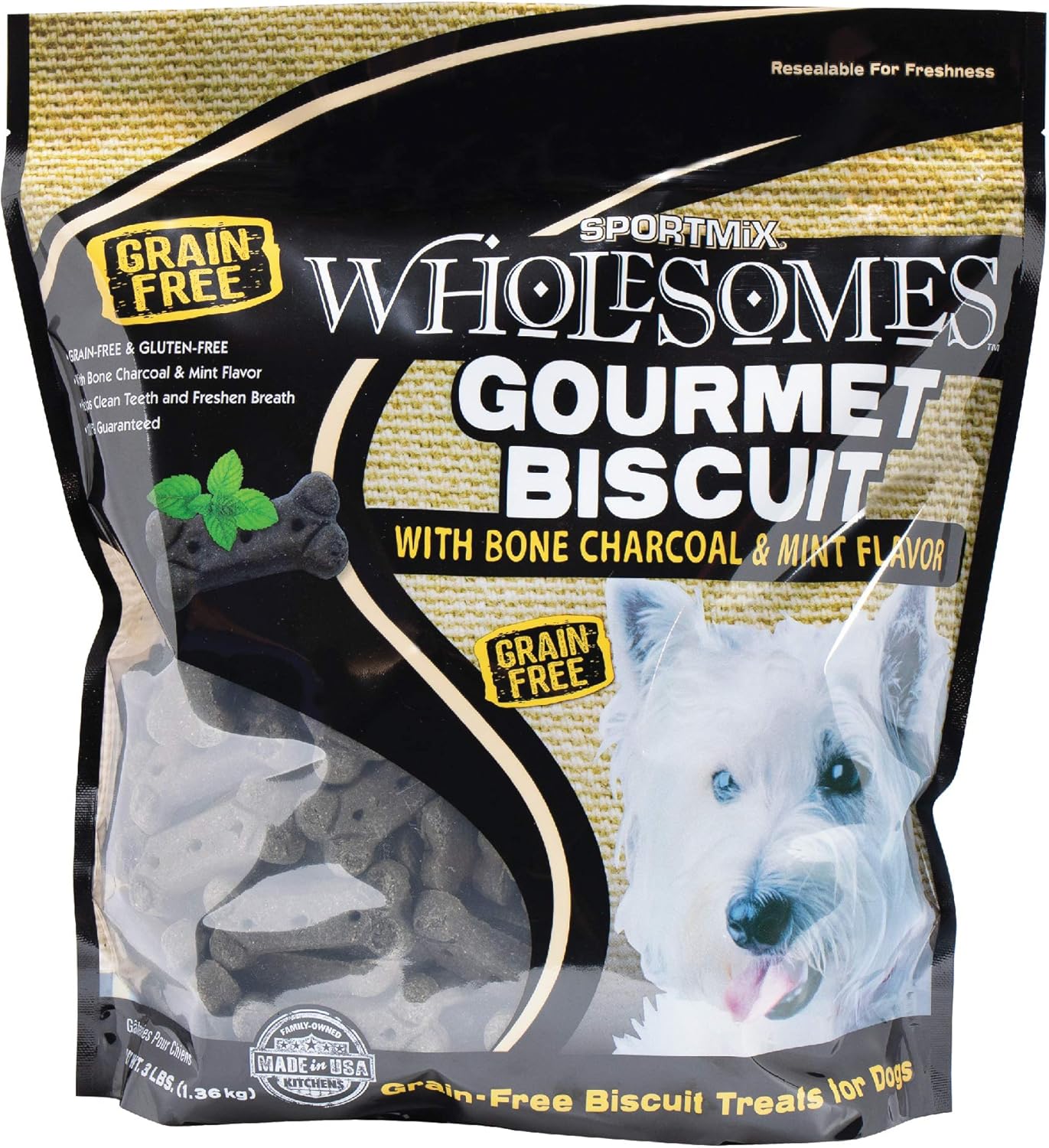 Sportmix Wholesomes Gourmet Biscuit with Bone Charcoal and Mint Flavor Grain Free Dog Treats, 3 Lb.