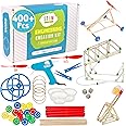 STEM Craft Kit - 25 Engineering Project Ideas and Over 400pcs of Crafts Sticks & Cubes, Wheels, Propellers, Straws, Hot Glue, Rubber Bands, and More Supplies for DIY Kids' Projects