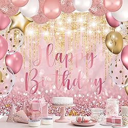 Homewelle Pink Rose Gold Glitter Happy Birthday