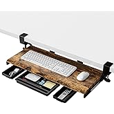ETHU Under Desk Keyboard Tray with Metal Slide Rail, 26.8x11.8", Walnut | Pull Out Ergonomic Keyboard Drawer for Typing, Perf