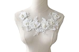 GELVS Off-White Beading Flower Patches Crystal Pearl Lace Applique Wedding Motives Embroidery Flower Patch for Dress Veil Headpiece