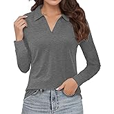 Polo Shirts for Women, V-Neck Business Casual Tops for Women, Collared Shirt Tunic Tops Long Sleeve Work Blouses