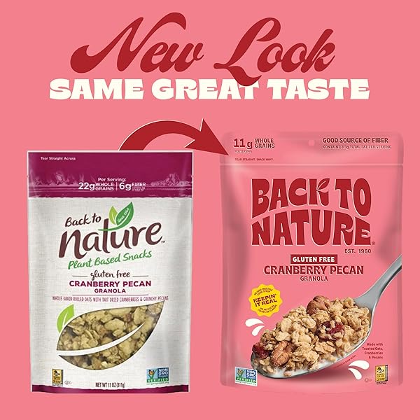 BACK TO NATURE GRANOLA CEREAL – GLUTEN FREE, NON-GMO, PLANT BASED SNACKS MADE WITH WHOLE GRAIN ROLLED OATS – CRANBERRY PECAN, 11 OUNCE (PACK OF 6