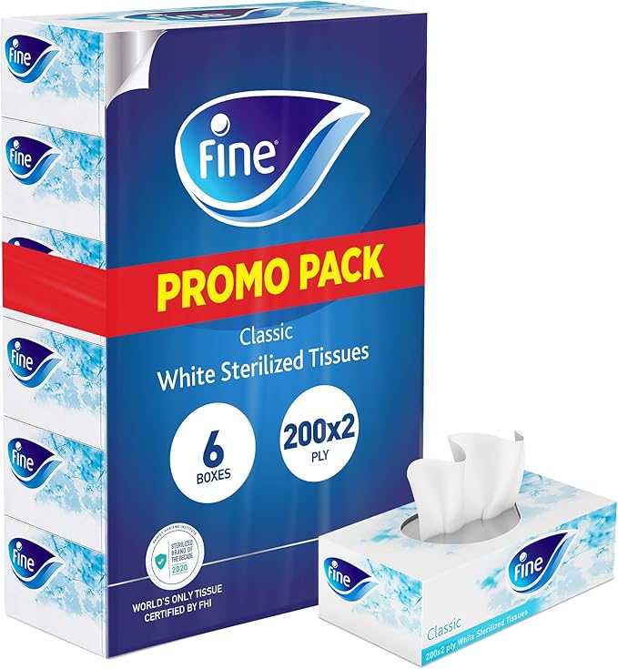 Fine, Sterilized, Facial Tissues, Classic, 200x2 Ply White Tissues