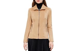 S P Y M Womens Faux Leather Jacket, Casual Fashion Quilted Zip Up Suede Coat With Elastic Rib