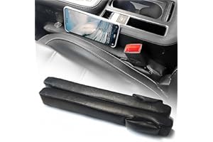 Wuzno Leather Car Seat Gap Filler, 2 Pack Universal Gap Stopper/Catcher to Fill The Gap Between Seat and Console Black Plug Crevice Blocker Pad with Seat Belt Buckle Hoop YMT-A03b