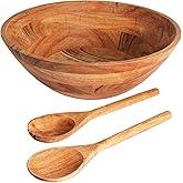 Luxe Designs Wooden Salad Bowl Set - Food Safe & Sustainable Decorative Bowl - Wood Bowl for Fruits, & Salads - Easy to Clean Large Salad Bowls Set w/Spoon, Fork – Wooden Bowls for Food