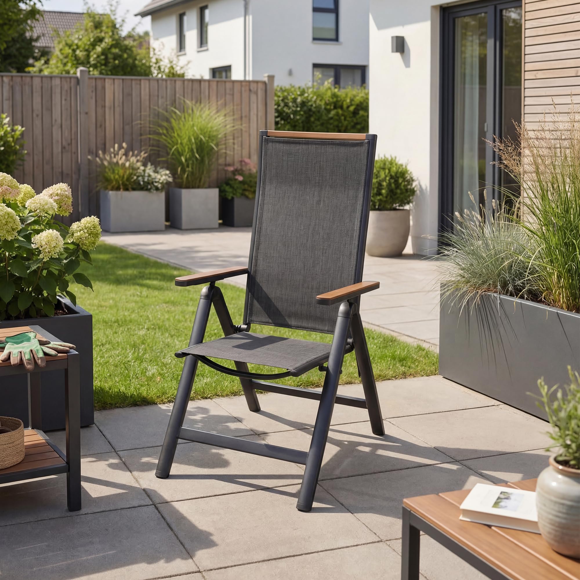 Grand patio Garten Klappstuhl, Liegestuhl, Gartenstühle, Aluminium Gartenstuhl Hochlehner klappbar, Balkon Stuhl mit 6-Fach Verstellbare, Wetterfest, Essstuhl für Camping, Balkon, Terrasse (Schwarz) 9