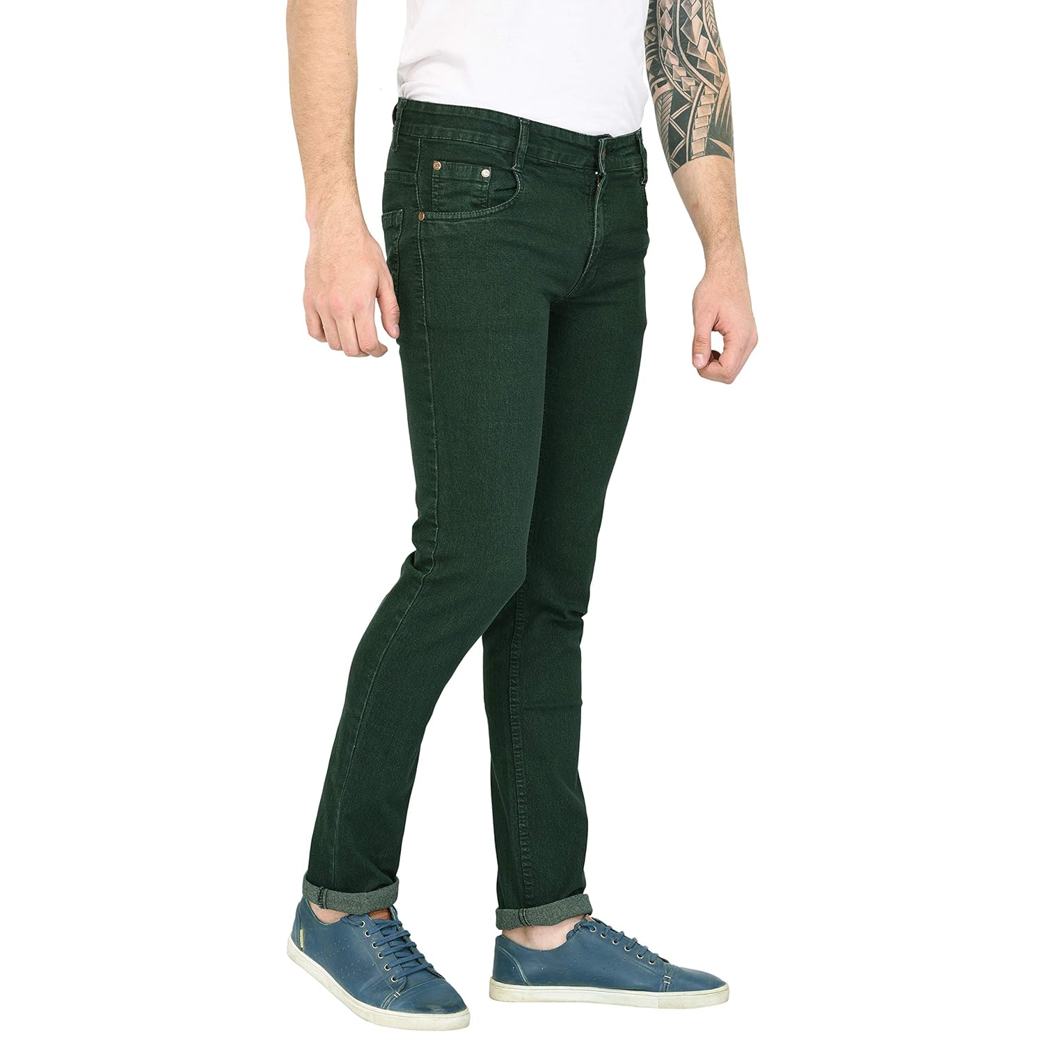green stretch jeans