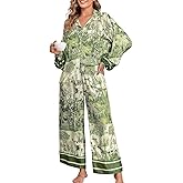 Jusfitsu Women's Silk Satin Pajama Sets for Women 2 Piece Button Down Pjs Set Oversized Long Sleeve Animal Print Sleepwear