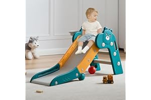 CuFun Toddler Slide Kids Slide for Indoor & Outdoor Playset Playground Backyard Climber Set with Basketball Hoop Freestanding Baby Plastic Foldable Slide, Easy Assembly