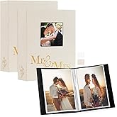 Lanpn Wedding Photo Album 4x6 2 Packs, Each Pack holds 50 Pictures, Slip in Pockets Mini Linen Top Loading Wedding Window Photo Albums for Portrait Only 4x6 Picture (Mr & Mrs, Beige)